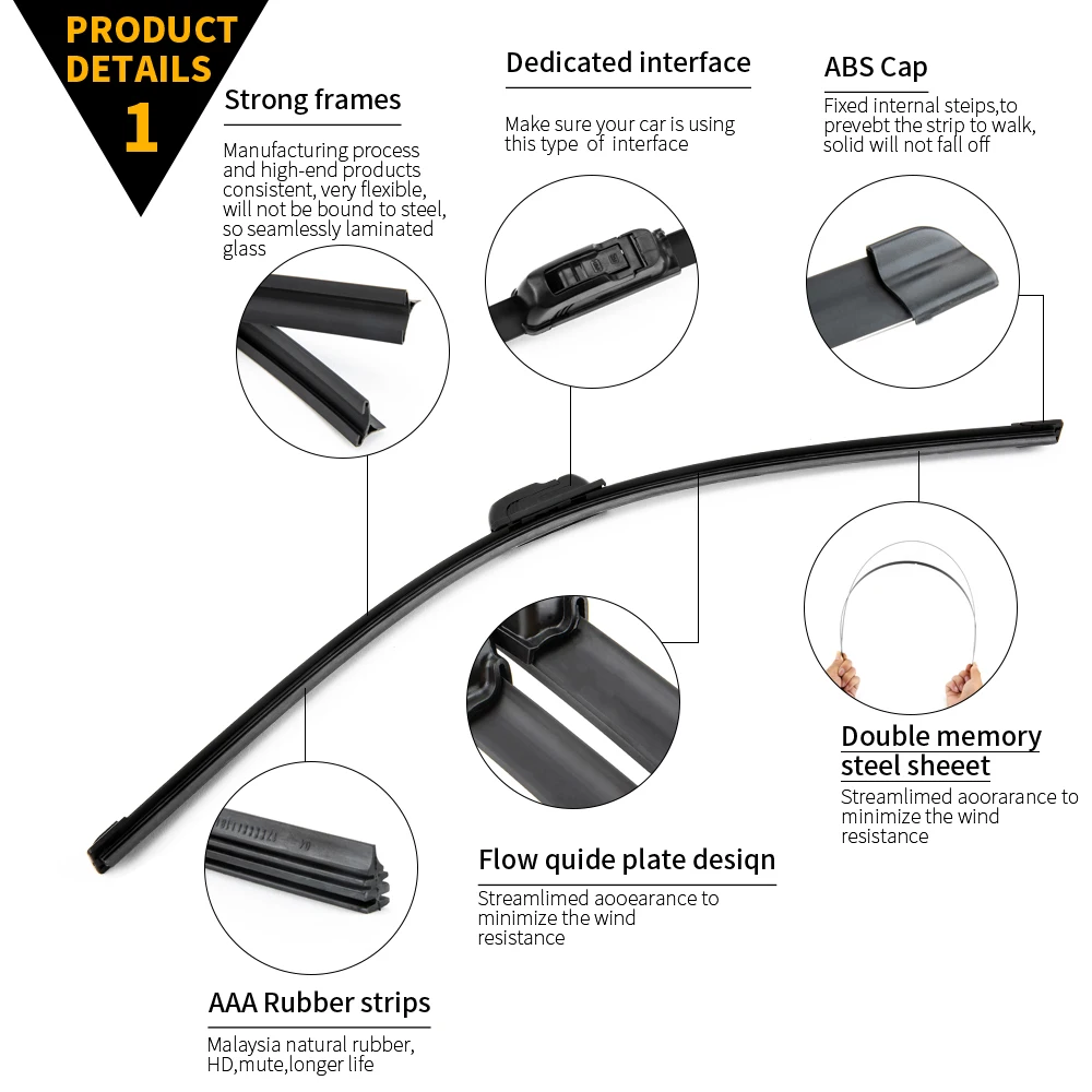 Car Frameless Wiper Blade Natural Rubber Bracketless Auto Soft Windshield 14&quot 16&quot 17&quot 18&quot 19&quot 20&quot 21&quot 22&quot 24&quot