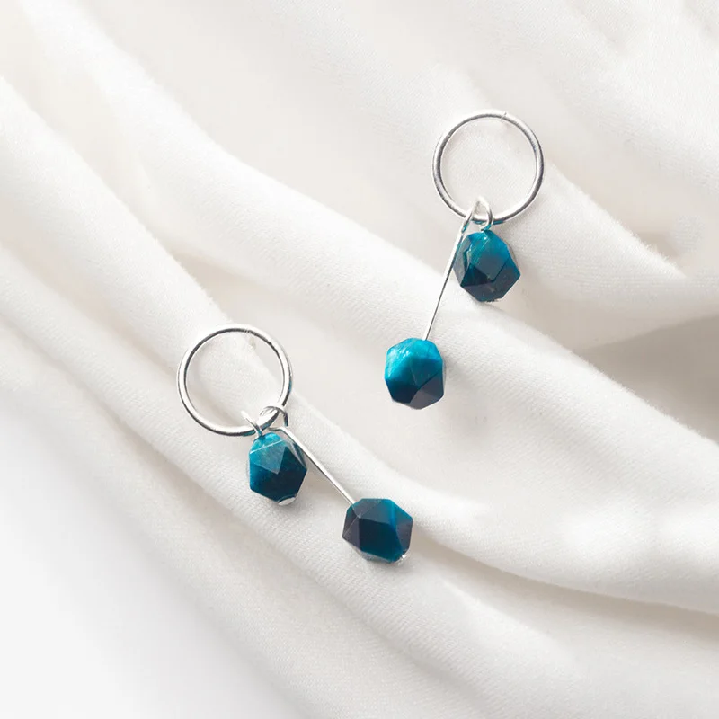 INZATT Real 925 Sterling Silver Geometric Blue Stone Stud Earrings For Fashion Women Party Fine Jewelry ins Hot Accessories | Украшения и