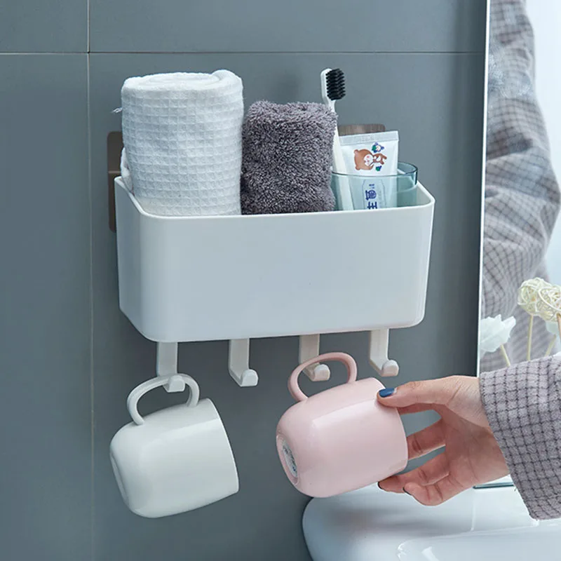 

Bathroom Storager Kitchen Organizer Household Rack Multifunctional Home Accessories Wall-Mounted Drain Rack Storage Box Hooks