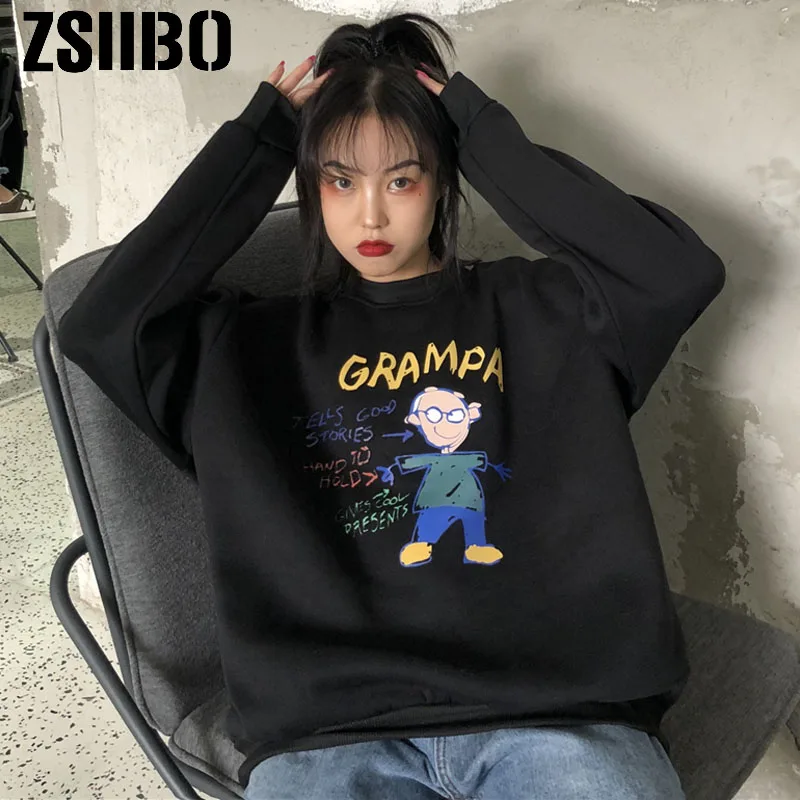 Женский свитшот с милым мультяшным принтом и надписью Модный пуловер в стиле