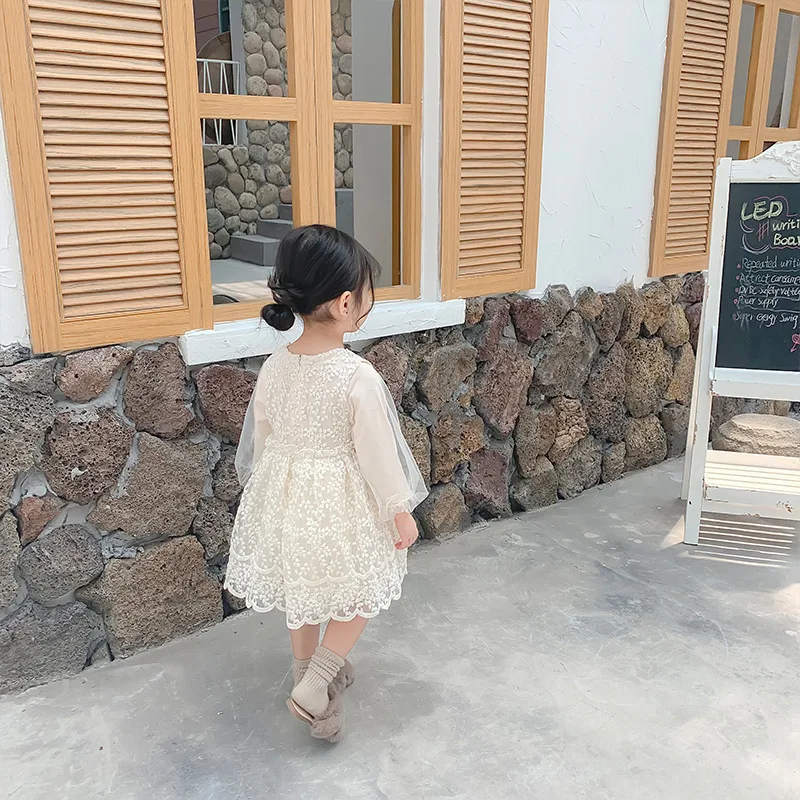 2019 Autumn New Arrival korean style cotton all-match princess lace grenadine long sleeve party dress for sweet cute baby girls | Детская