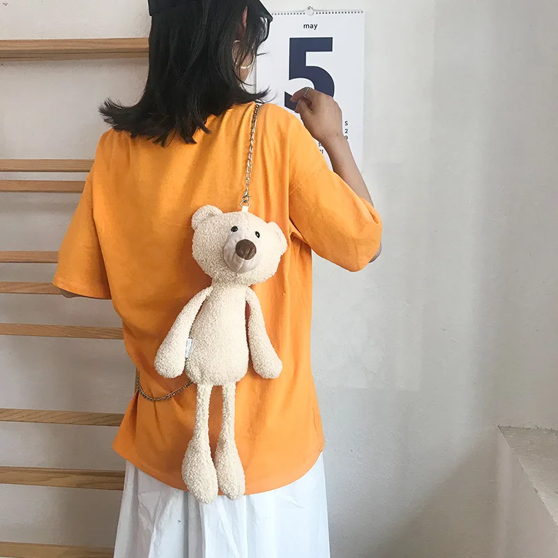 

Lovely Cartoon Plush Bear Bag For Women 2020 New Soft Chain Crossbody Bags Korean Fashion Shoulder Bag Small Bags Back Bag Bolsa