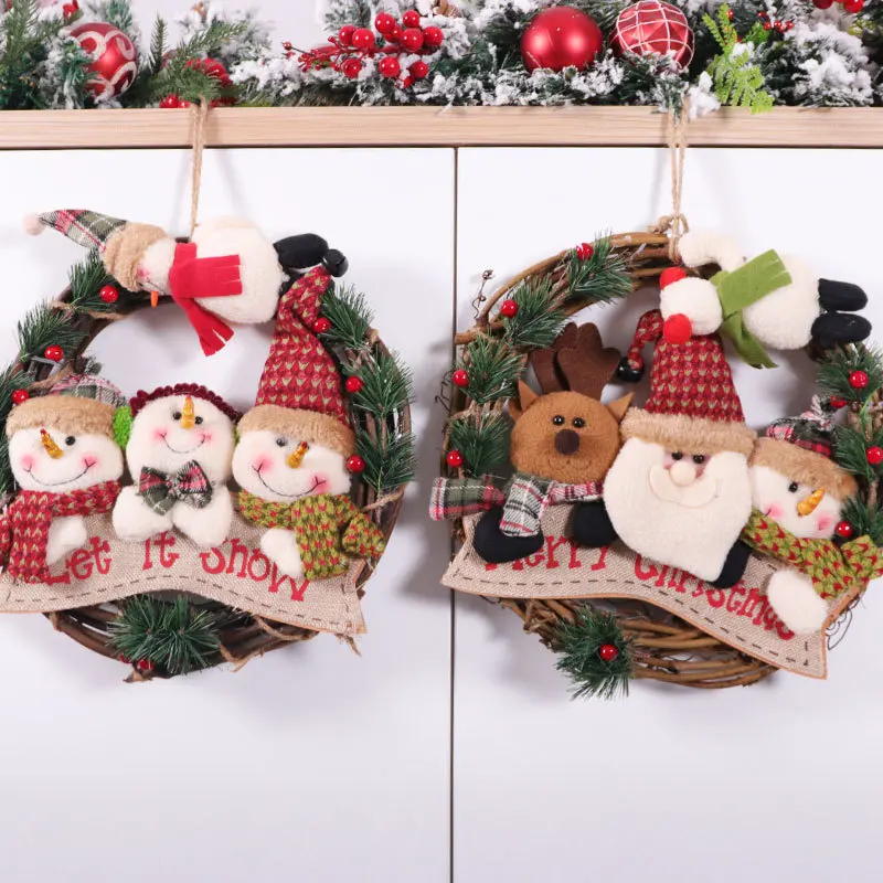 

Рождественская Декоративная гирлянда, Рождественская елка, кулон венок, кукла, Рождественское украшение на окно, гирлянда с Санта-Клаусом, снеговиком, рождественские поделки