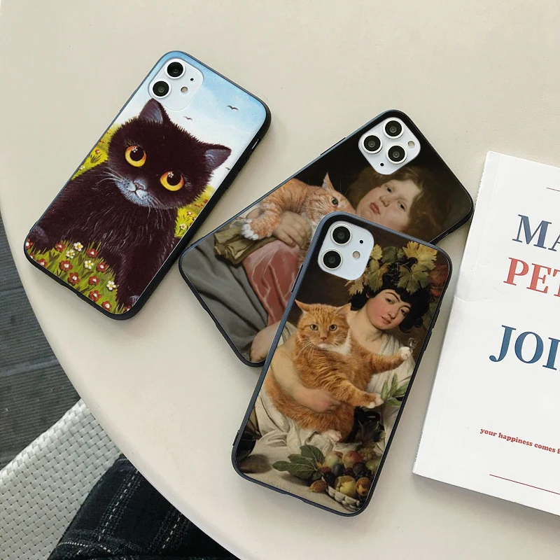 

funny Pat Cat Art painting silicone phone cases For iphone X XS SE 2020 xsmax 5S 6s 6 plus xr 7 8plus 11 pro max Back Cover