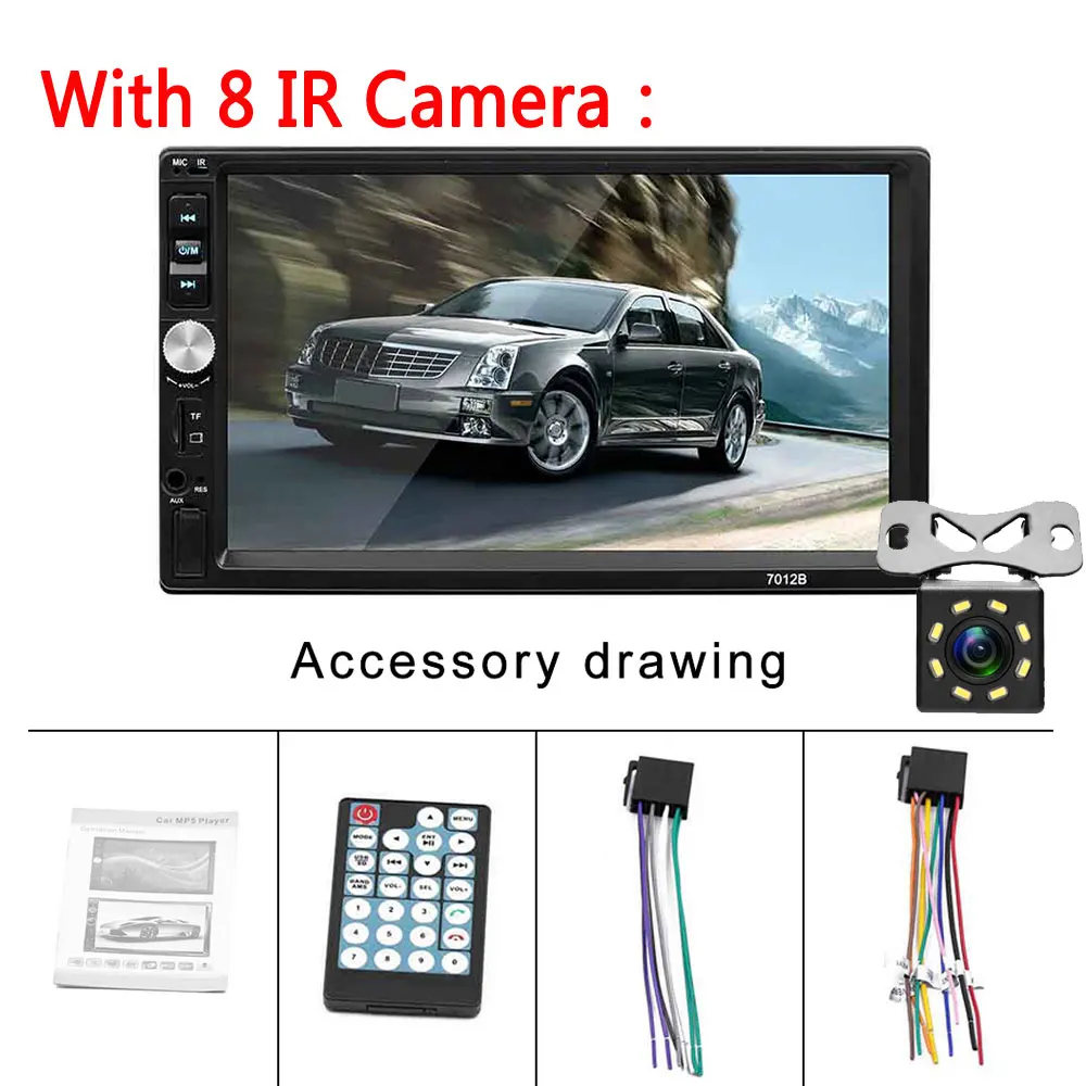Podofo 2 Din автомагнитола 7 ''Авторадио Bluetooth Зеркало Ссылка для Android/Iphone автомобильный мультимедийный плеер FM радио Кассетный рекордер - Цвет: With 8 IR Camera