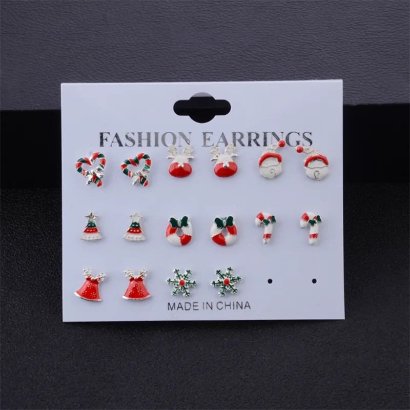 

8Pair/Set Cute Santa Claus Snowman Lovely Tree Bell Christmas Gifts Christmas Earrings Jewelry Accessories Set For Women Girls