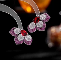 japan korea new fashion temperament ins super fairy color zircon flower earrings s925 silver needle butterfly piercing