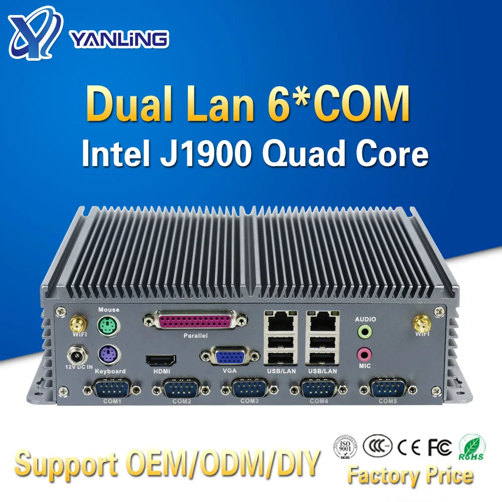 Мини компьютер Yanling itx intel celeron J1900 quad core dual lan без вентилятора с параллельным