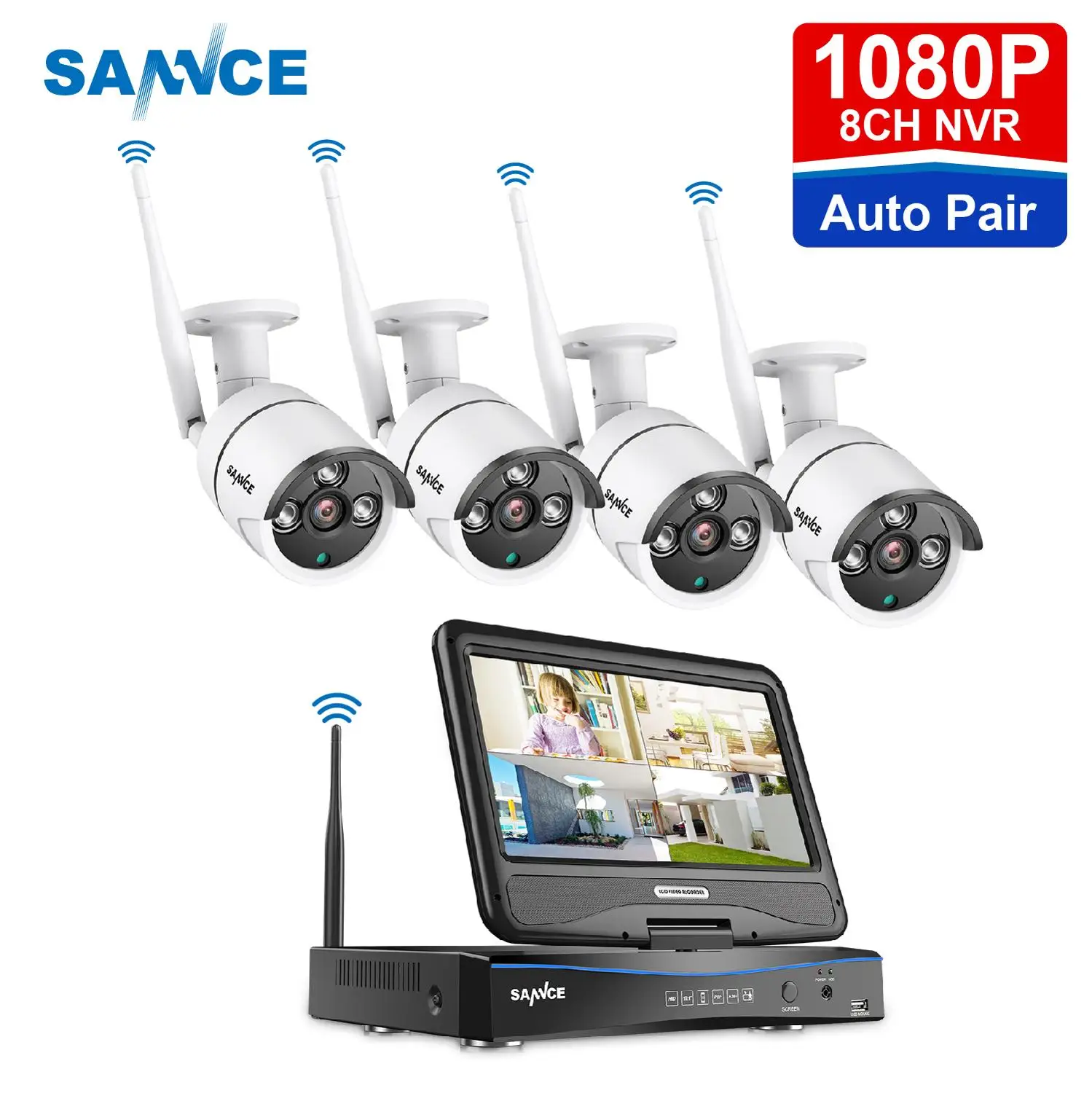 Беспроводная система видеонаблюдения SANNCE 8 каналов 1080P 10 1 дюйма ЖК экран NVR 4 шт.