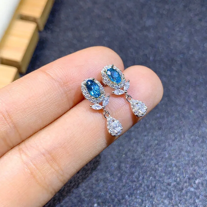 

Luxury Female Aqua Blue Zircon Drop Earrings Charm Silver Color Dangle Earrings For Women Elegant Oval Crystal Wedding Earrings