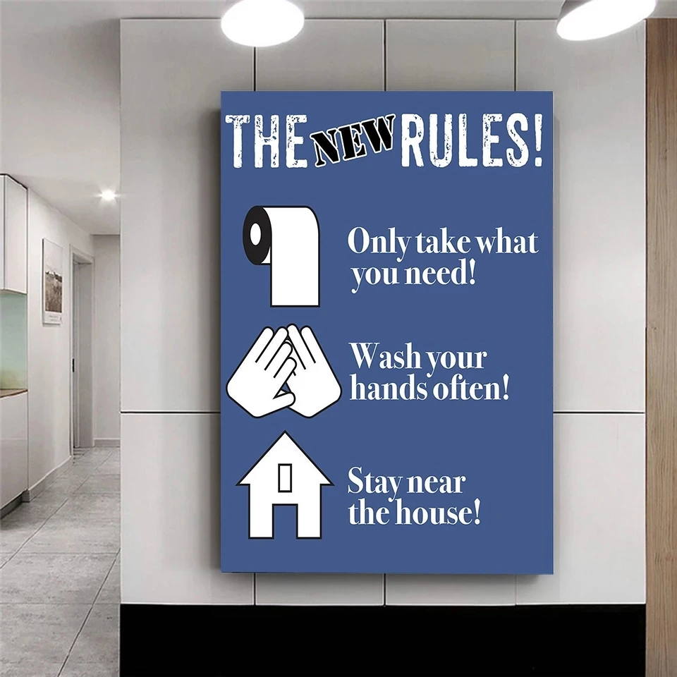 

Isolation Locking Stay at Home New Rules Poster Wall Art Print Painting Minimalist Bathroom Children's Room Home Decor Frame