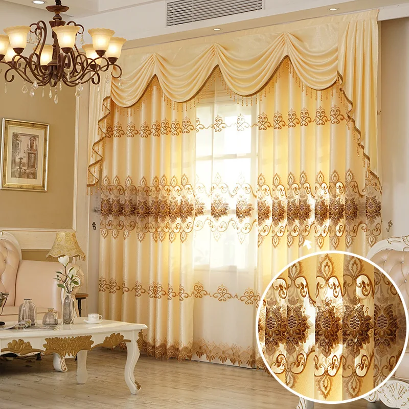

Light Luxury High-end European Curtain Exquisite Hollow Water-soluble Embroidered High-shading Curtains for Living Room Bedroom