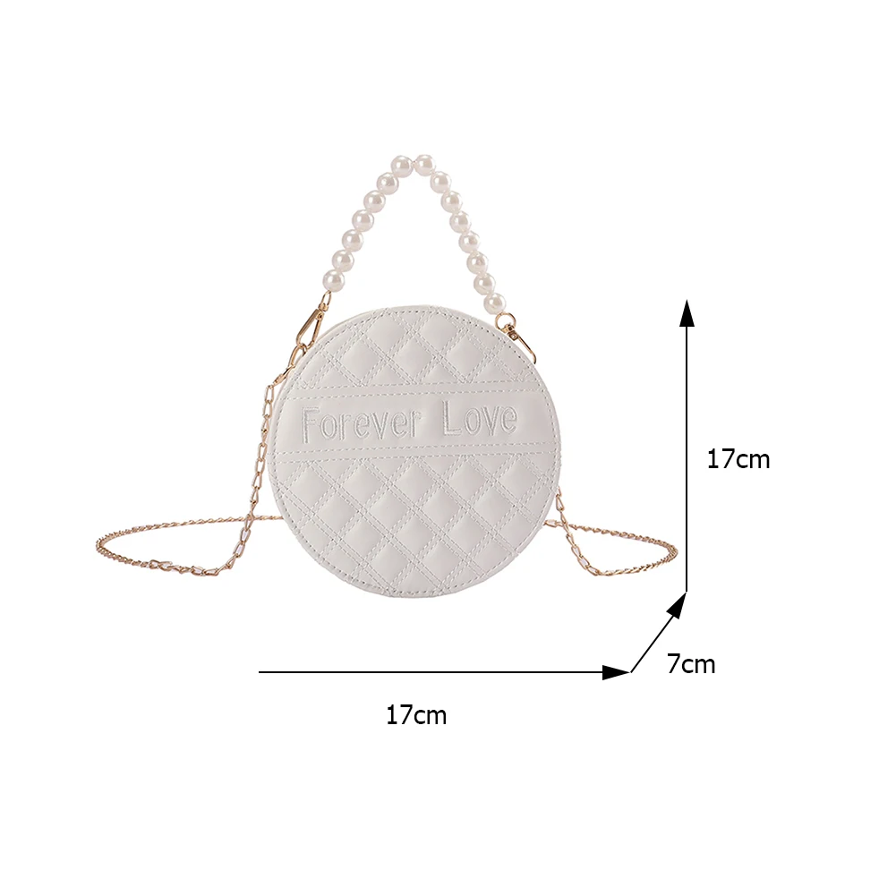 

PU Leather Women Fashion Letters Lattice Pattern Shoulder Messenger Bag Solid Casual Ladies Pearl Chain Mini Crossbody Handbags