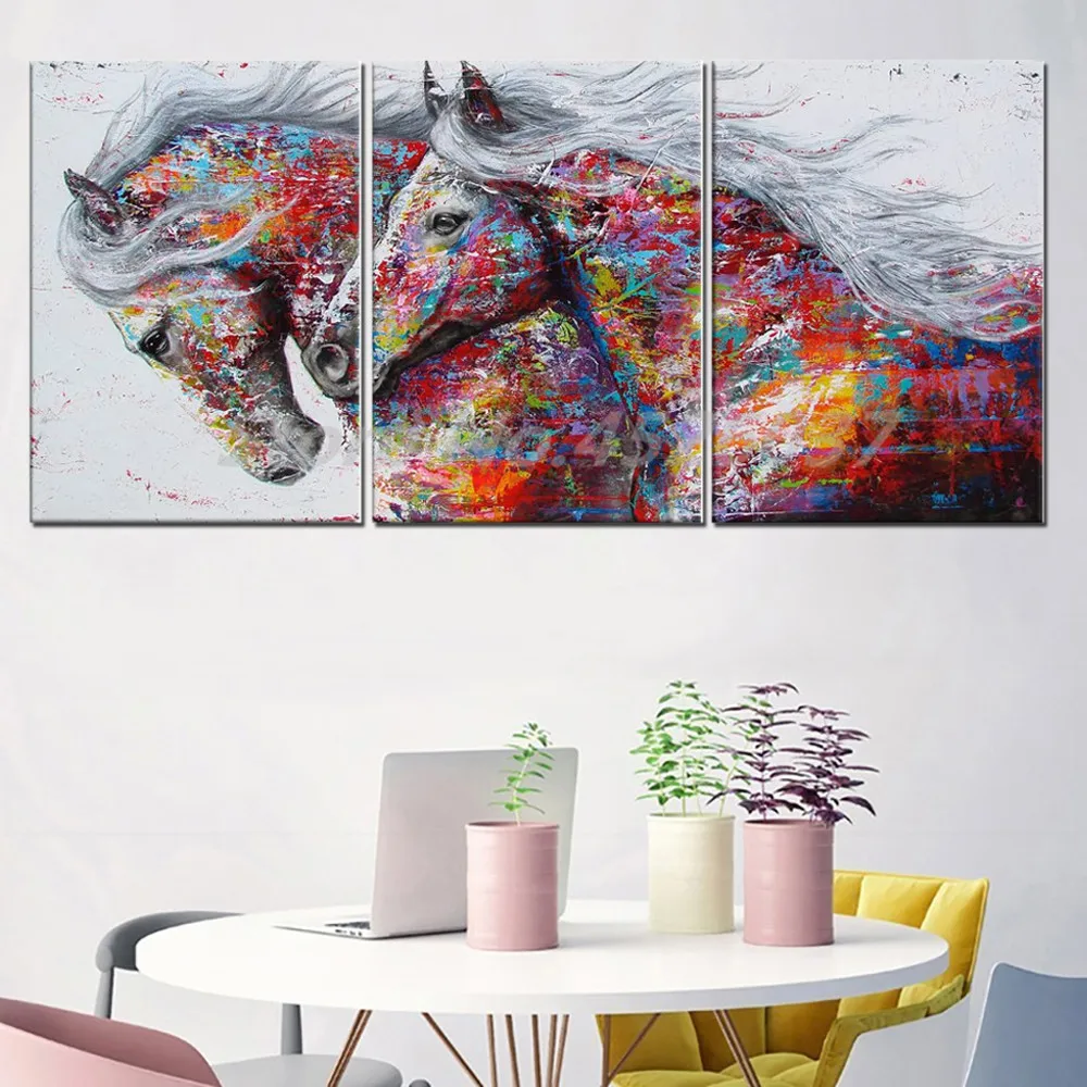 

Красочные лошади граффити холст 3 панели дикие животные HD картины постеры настенные картины для гостиной домашний декор