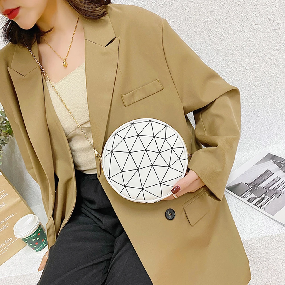

Fashion Women Round Print Shoulder Crossbody Bag PU Leather Zipper Mini Chain Purse For 2021 Elegant Lady Messenger Handbags Hot