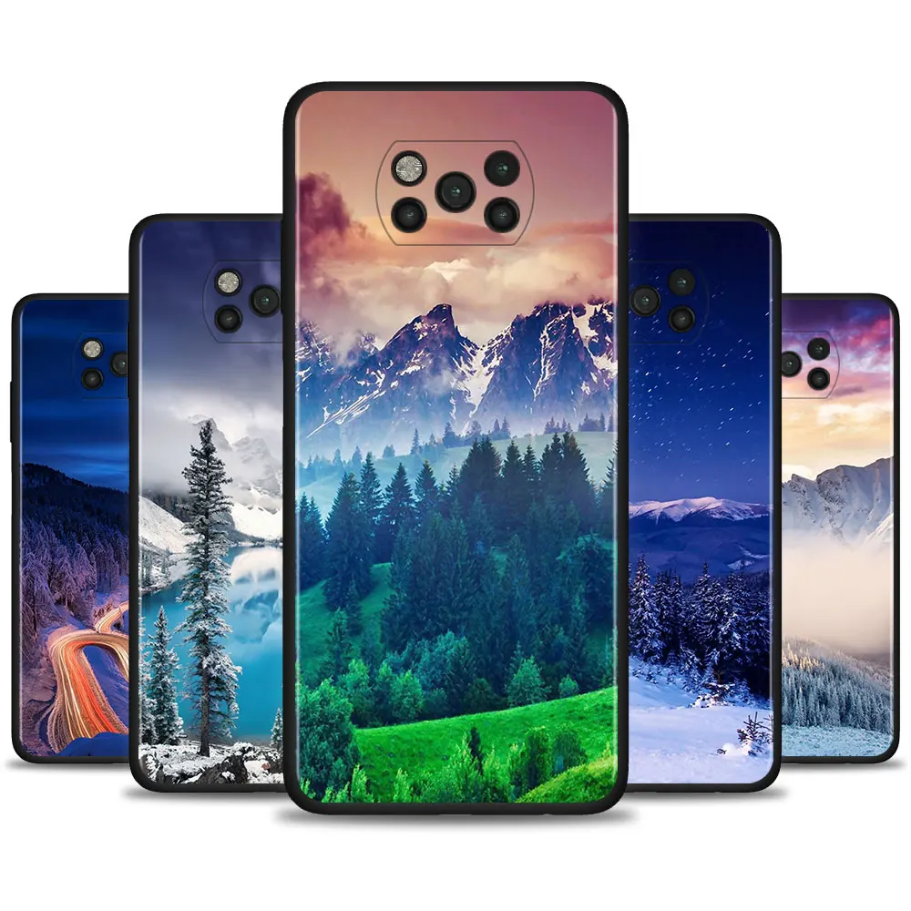 

Snow Mountain Scenery Forest Case For Xiaomi Mi Poco X3 NFC X3 M3 Pro F3 GT Pocophone F1 Black TPU Soft Silicone Cellphones Capa