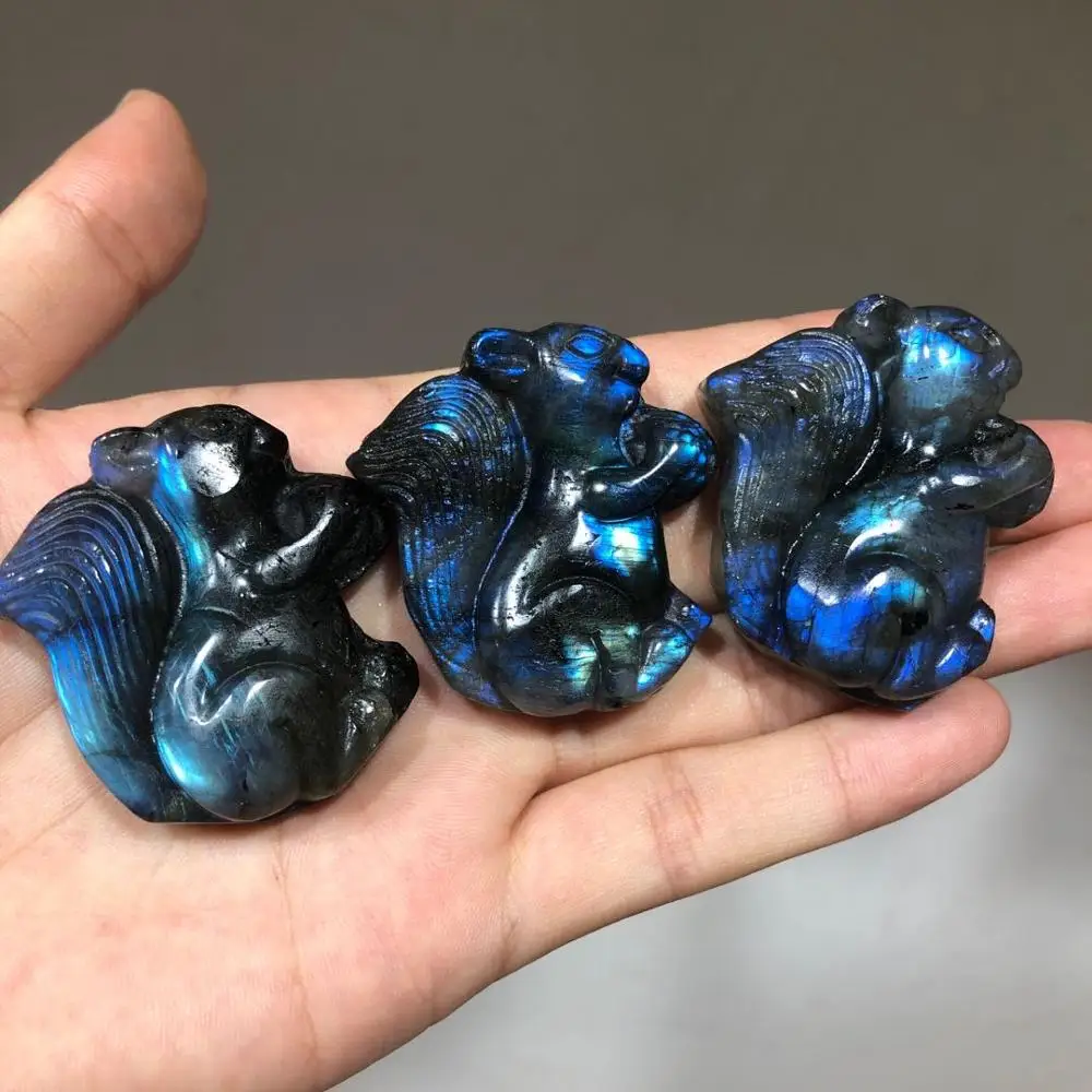 Мигающая Милая натуральный камень лабрадорит ручной работы резная белка