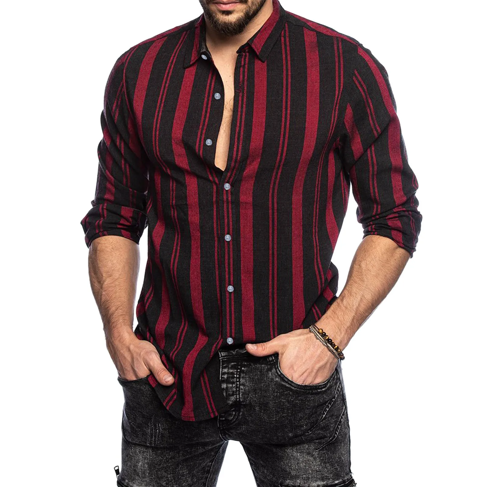 

Men Button Lapel Shirts Slim Fashion Streetwear Multicolor Striped Shirt 2021 Brand New Classic Shirts Camisas De Hombre