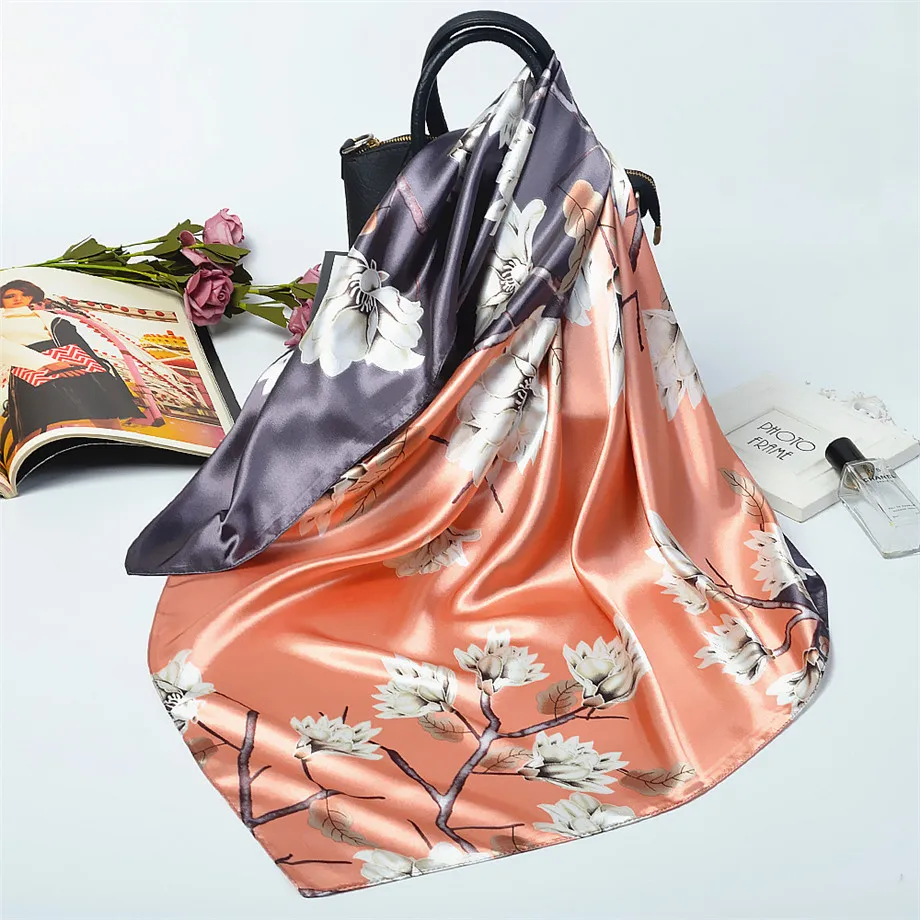 90 см роскошный брендовый квадратный шарф Magnolia женский шелковый Женская бандана