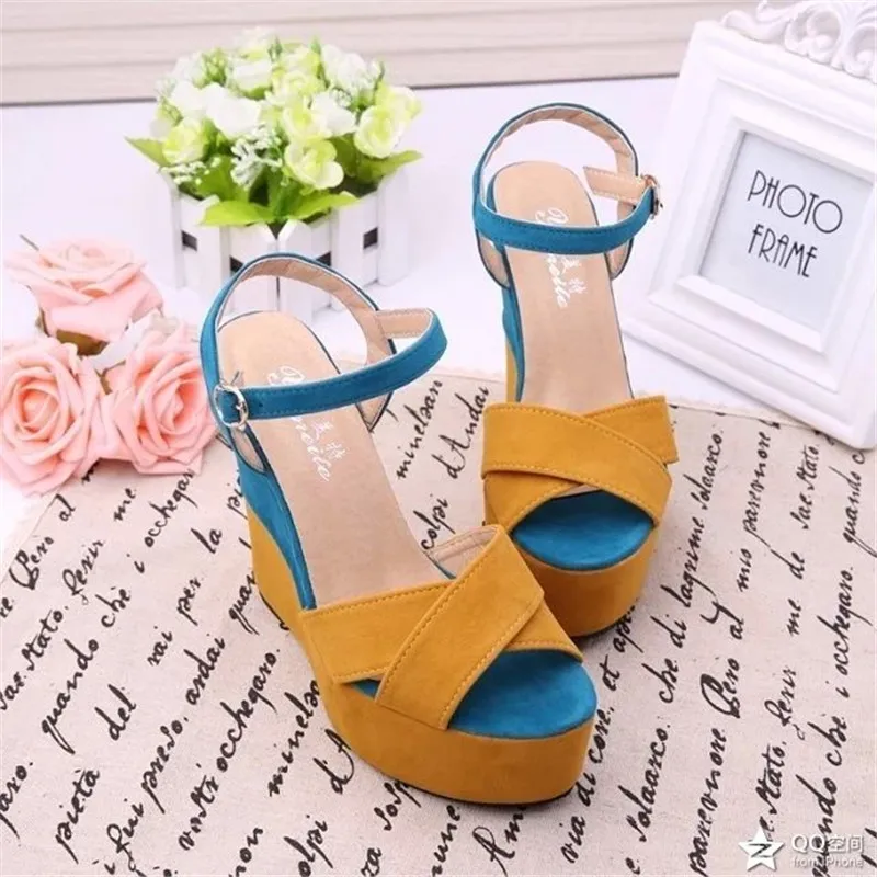 

2021 Women Sandals Summer Flock Sweet Female Pumps Wedges Non-slip Ladies Office High Heels Thick Platform Roman Women's Shoes