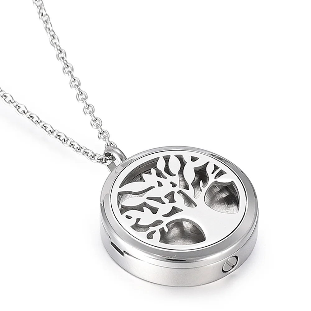 

IJP0360 Tree of Life Stainless Steel Aromatherapy Essential Oils Diffuser Perfume Free12 Pads Memoeial Keepsake Pendant Necklace