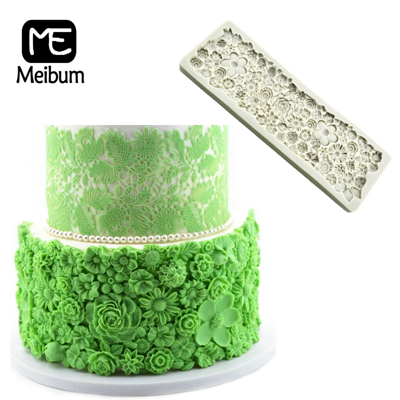 

Meibum Flowers Silicone Fondant Cake Mold Chocolate Paste Sugar Craft Wedding Birthday Party Pastry Border Decorating Mould