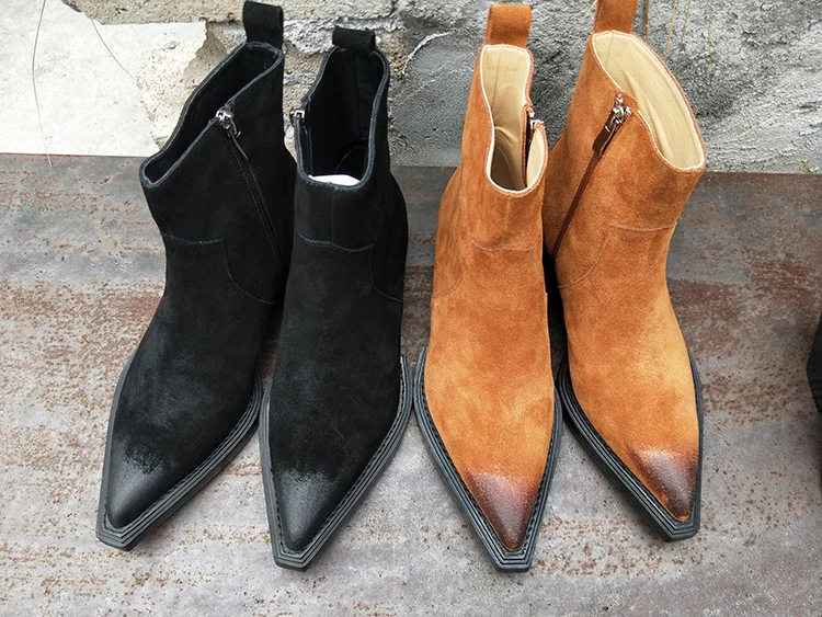 Женские замшевые ботинки-челси с острым носком и квадратным | Обувь