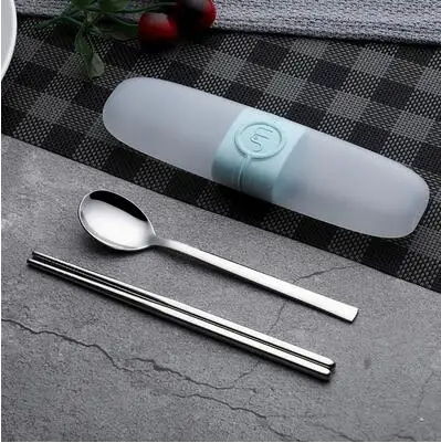 stainless steel 1 комплект портативный набор посуды из нержавеющей стали с ящиком для хранения Чехол для столовых приборов палочки для еды ложка, вилка для фруктов посуда для путешествий - Цвет: stainless steel