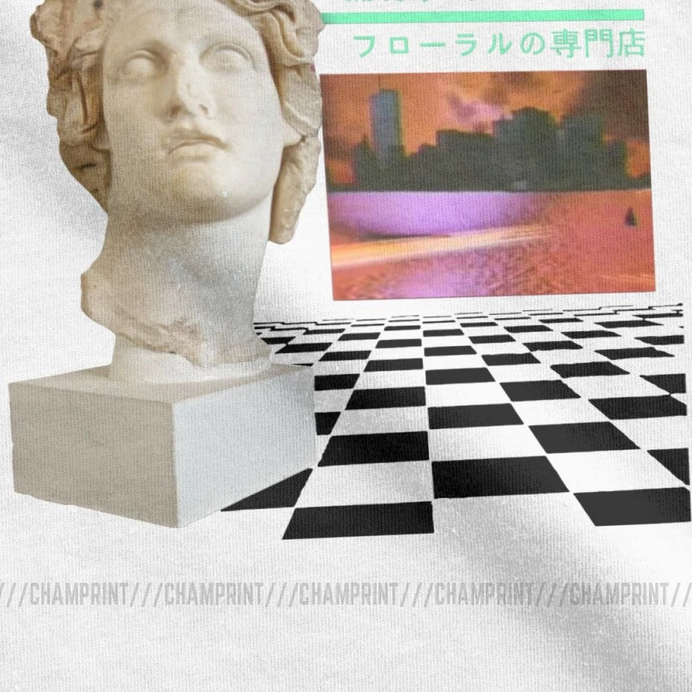 Мужская футболка Vaporwave эстетика цветочный узор 100% хлопок с круглым вырезом