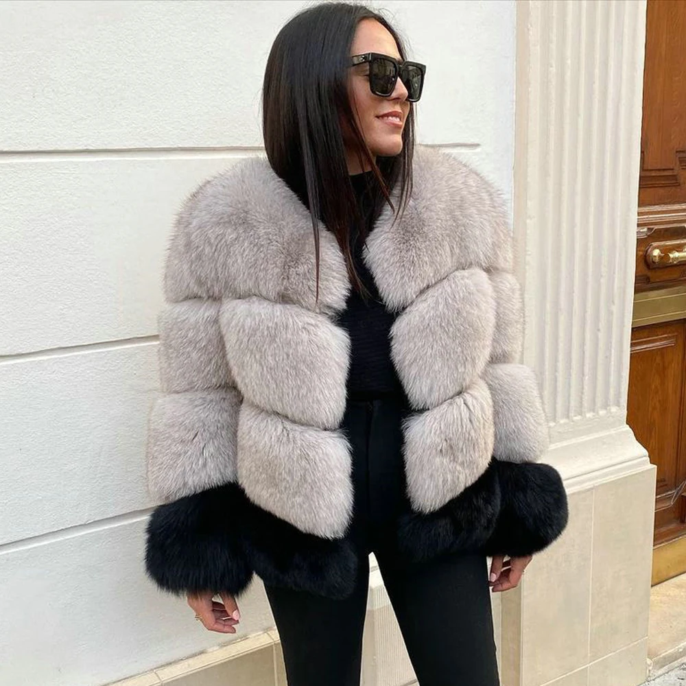

Fashion Women Real Fox Fur Coats Winter Outwear Trendy Woman Genuine Fox Fur Jacket Round Collar Thick Warm Fur Overcoats Luxury