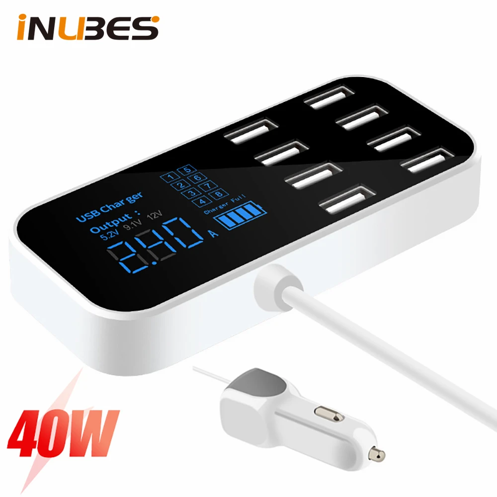 40 Вт Универсальный Мульти Порты и разъёмы USB Зарядное устройство для автомобиля 8