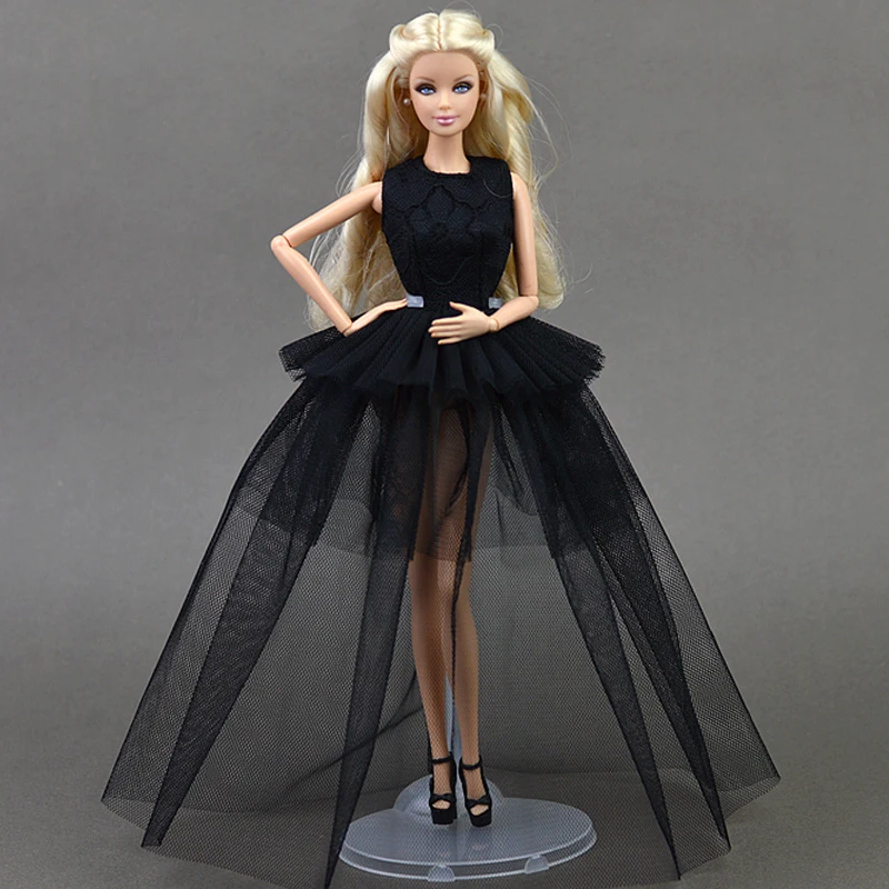 Черное маленькое платье для кукол Барби сексуальное многослойное вечернее