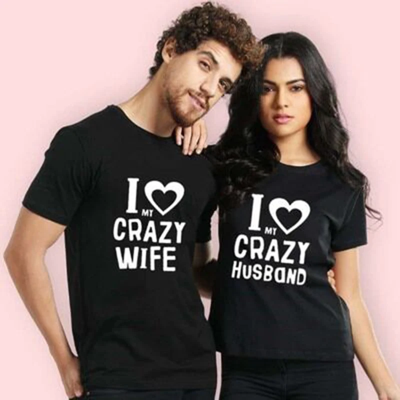 Модная футболка для пар с надписью I Love My Crazy (Я люблю моего сумасшедшего мужа и