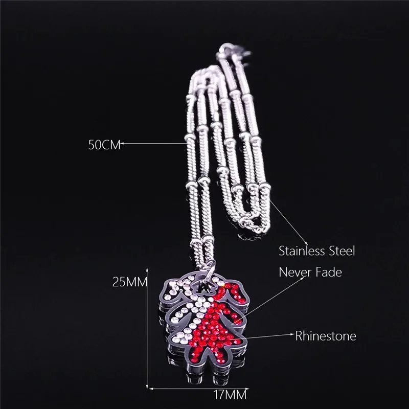 

Red Crystal Stainless Steel Charm Necklace Silver Color Girl and Boy Love Pendant Necklace Women Jewelry collar N4808S01