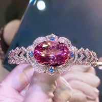 hot europe american fine pink morganite bracelets s925 silver inlaid zircon luxury bangle 2021 woman fashion diy jewelry gifts