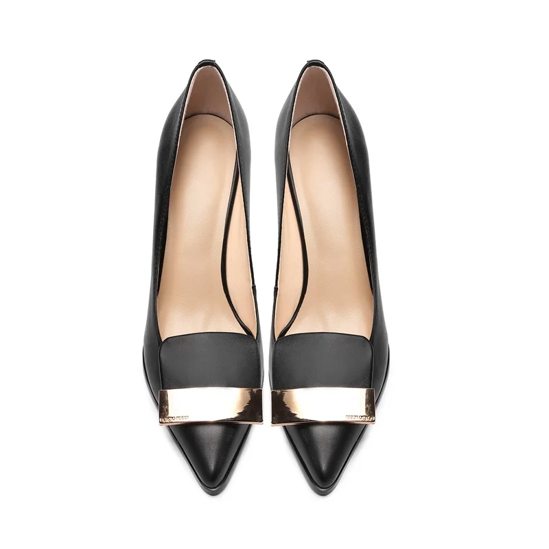 

EGONERY Spring New Concise Work Women Pumps Outside High Heels Platform Pointed Toe Genuine Leather Women Shoes Drop Shipping