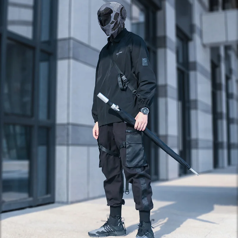 SILENSTORM Techwear черная тренерская куртка Windprood водостойкая оверсайз в стиле хип-хоп |