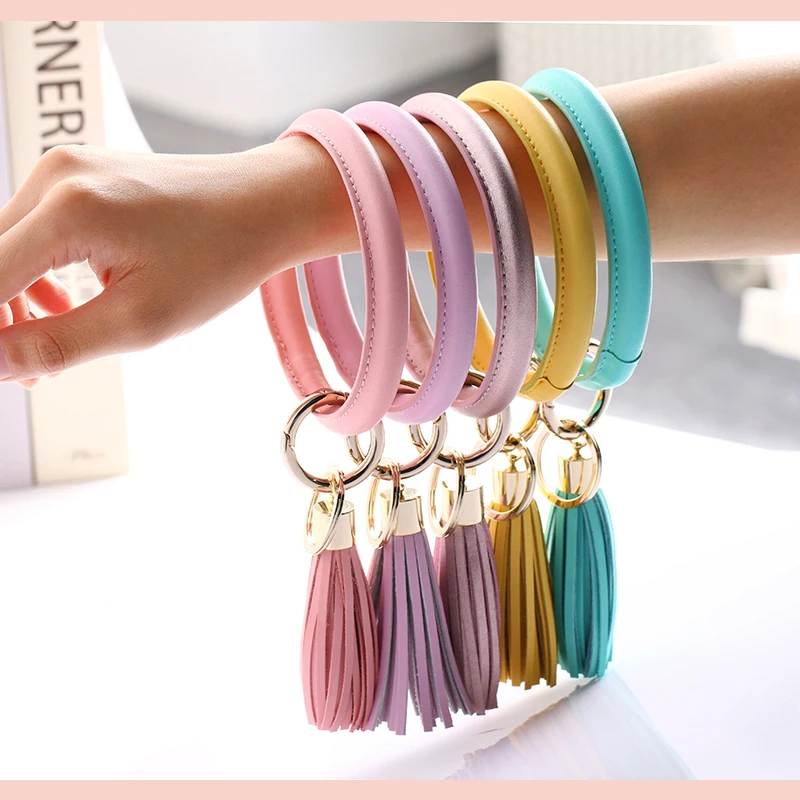 

MILESI Leather Bracelet Keychain Wristlet Tassel Bangle Key Ring Gifts for Women D0171