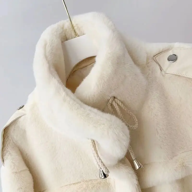 

Luck A Faux Fur Coat 2020 Autumn Winter Women Casual Warm Loose lady solid pocket street coat female elegant outwear