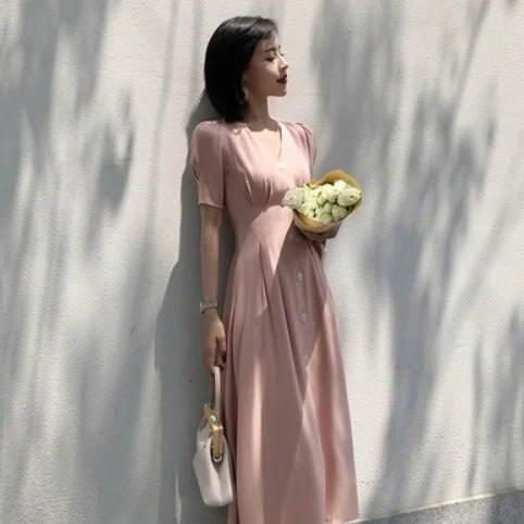 Винтажное атласное длинное платье для женщин летнее с v образным вырезом на