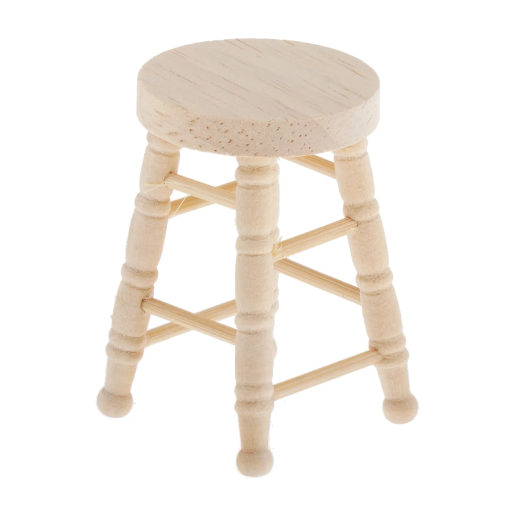 

1/12 Dollhouse Miniature Kitchen Dining Round Stool Wooden Footstool Barstool