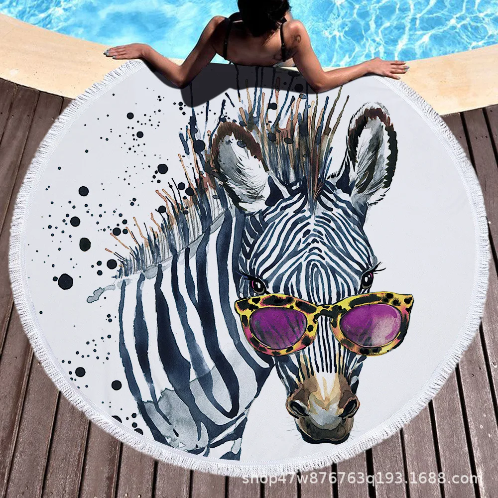 Round Beach Towel Superfine Fiber Fringed Beach Towel Quick-drying Absorbent Bath Towel
