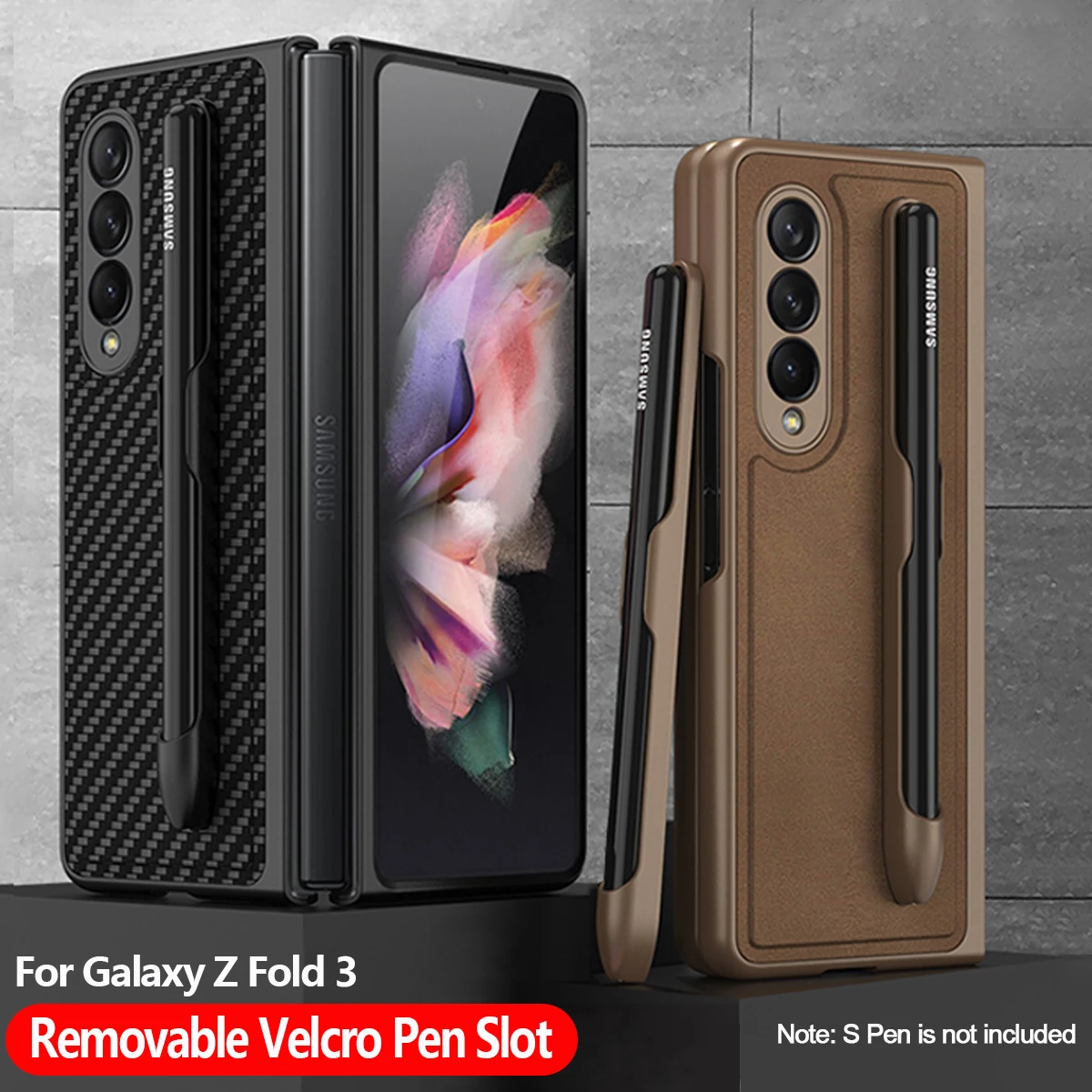 

Съемный чехол на липучке с отделением для ручки для Samsung Galaxy Z, складной чехол 3 с держателем для ручки, кожаный чехол для Samsung Z, складной чехол...