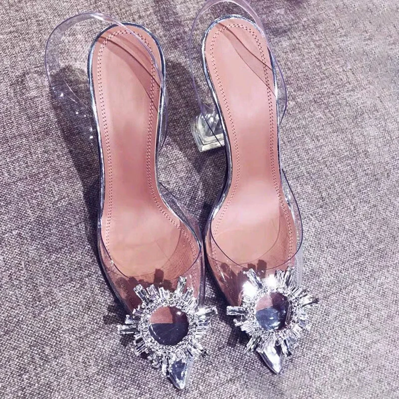 Роскошные женские туфли на высоком каблуке прозрачные стразы лодочки женская
