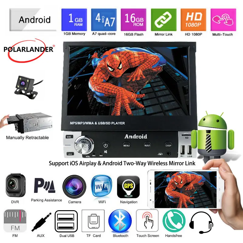 Автомобильный радиоприемник 1 Din Full Touch мобильный телефон Cast HD GPS-навигация Android FM