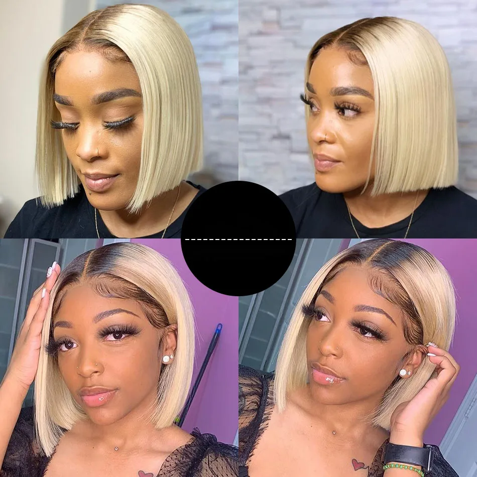 

Cosplay Daily Glueless Short Cut Bob 613Ombre Blonde Silky Straight Synthetic Lace Front Wig For Black Women Babyhair Preplucked