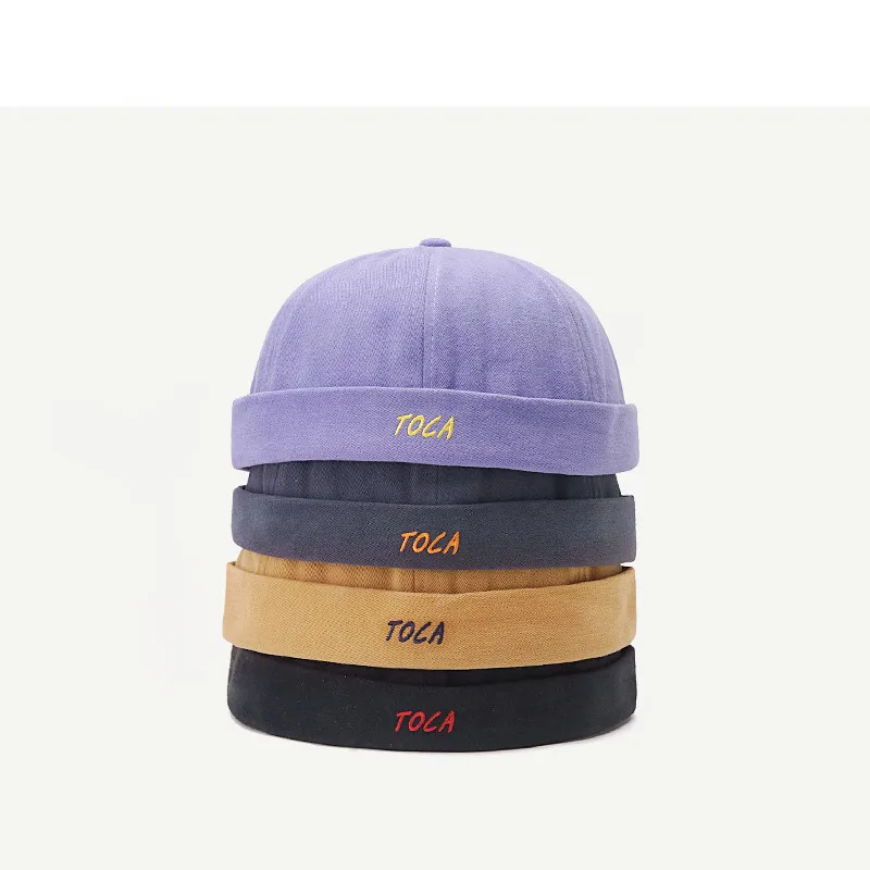 

Vintage Docker Cap Brimless Hat Breathable Beanie Hats Cotton Purple Adjustable Literary Landlord Sailor Cap Women Hip Hop Hat