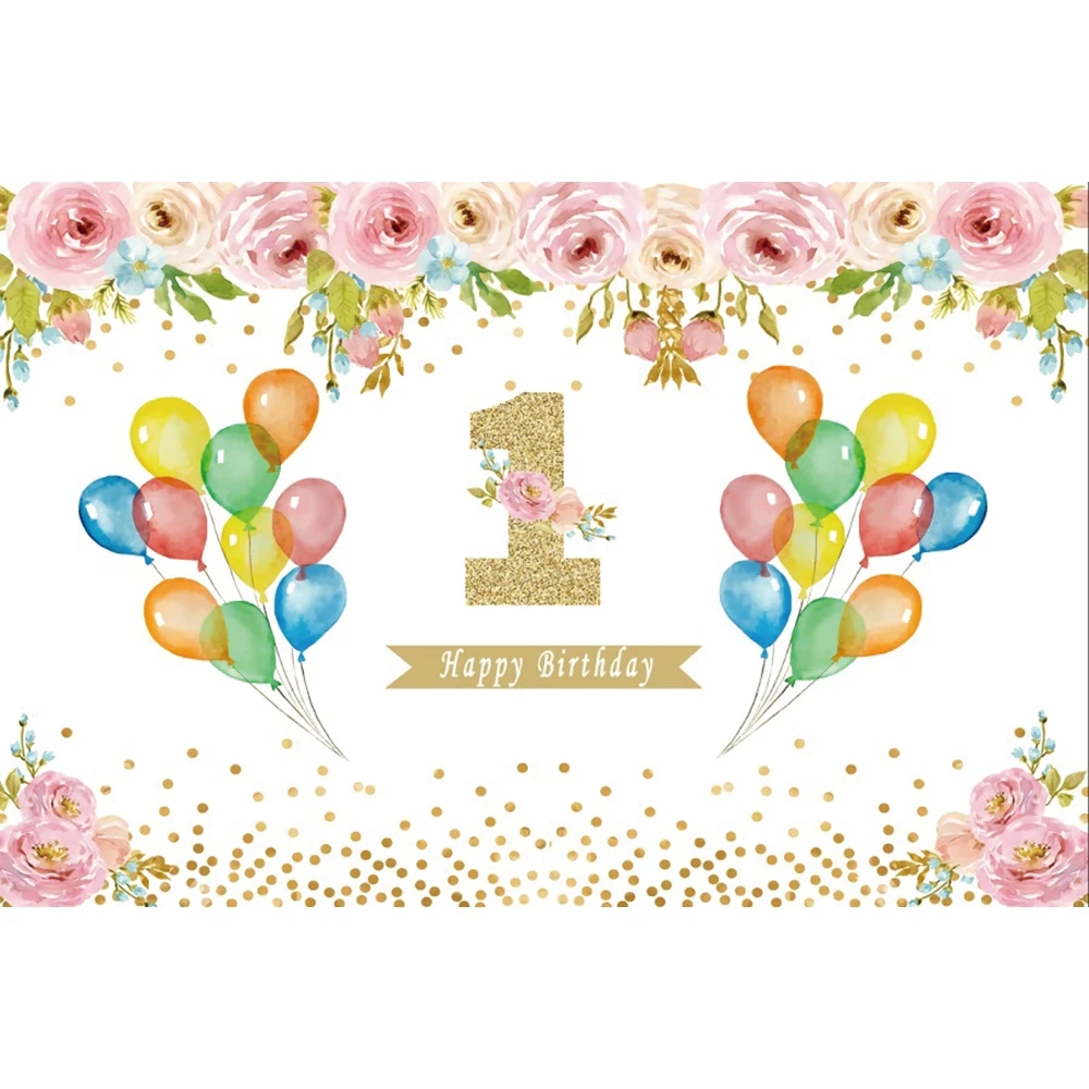 

Baby 1st Birthday Party Flower Balloon Photography Backdrops Vinyl Photographic Background For Photo Studio Shoot Photophone