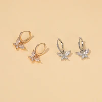 new crystal butterfly earrings super shiny zircon butterfly ear pendant female temperament all match ear clip ear stud