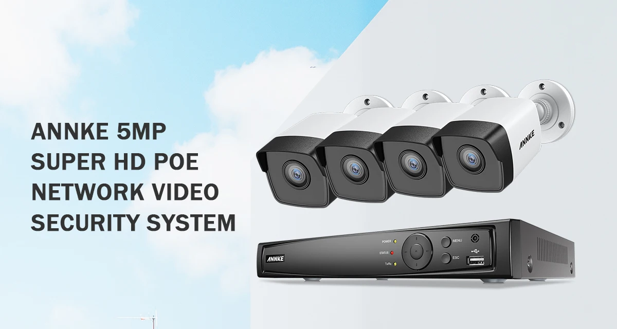 ANNKE 5MP H.265+ Супер HD PoE сетевая видео система безопасности 4 шт. водонепроницаемые уличные ip-камеры с питанием по PoE Plug& Play PoE камера комплект